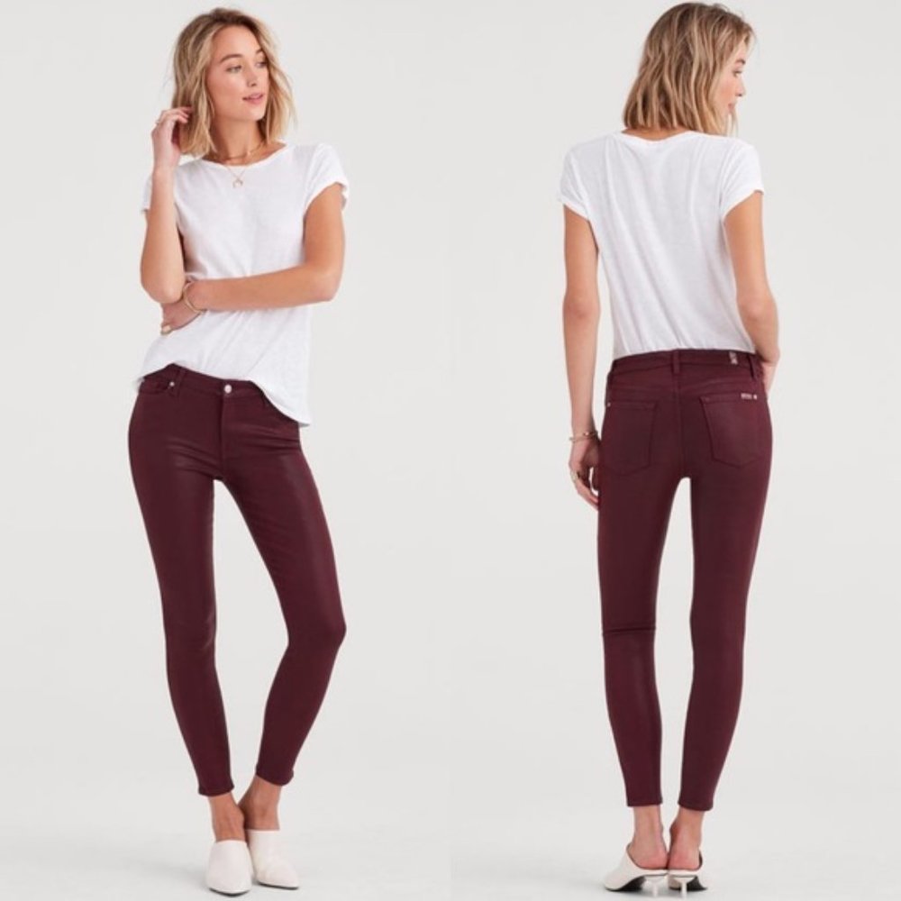 7 for all mankind maroon bordeaux coated skinny jeans‎ woman's size 28